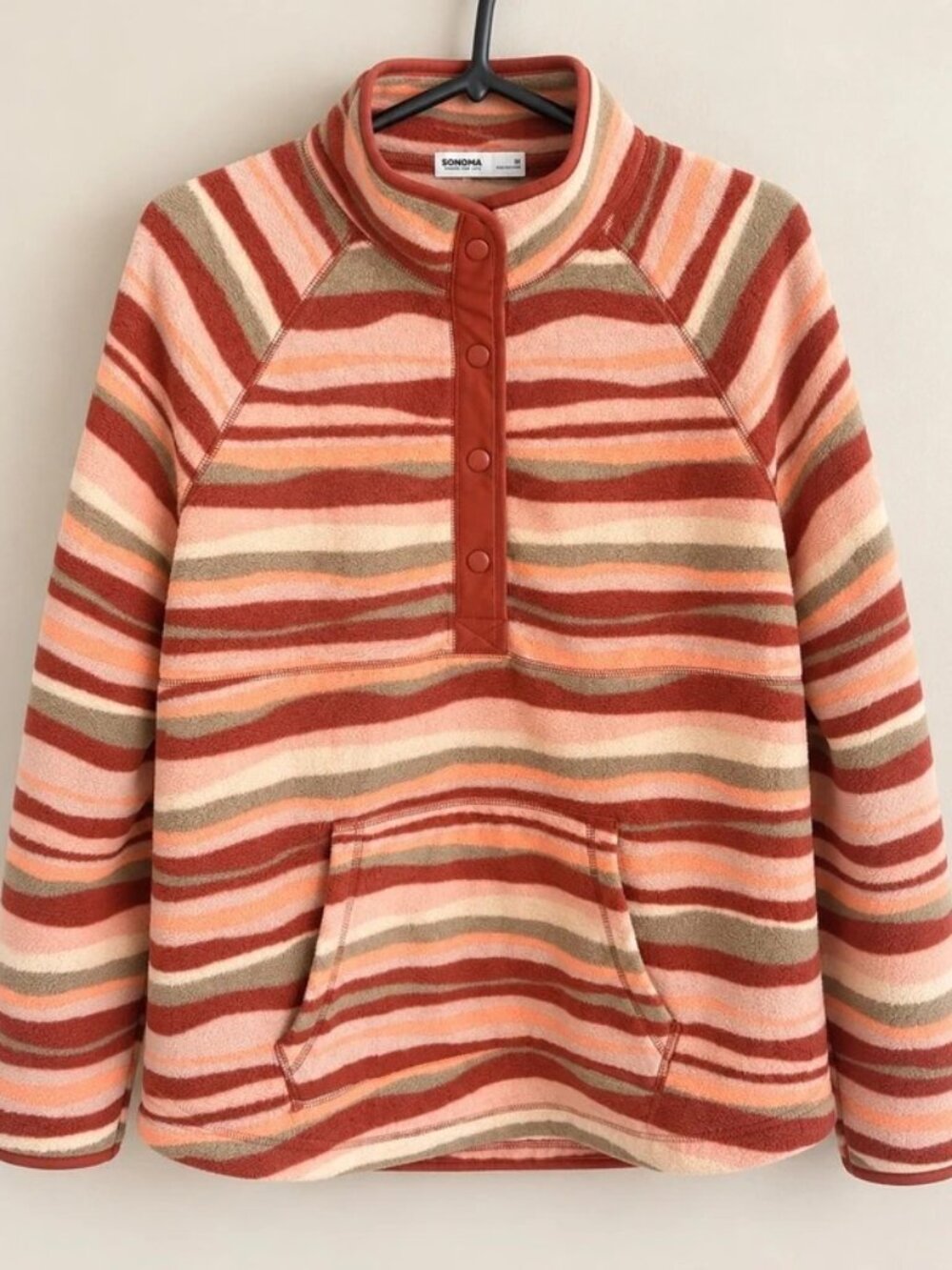 Women’s Striped Fleece Pullover – Size Medium